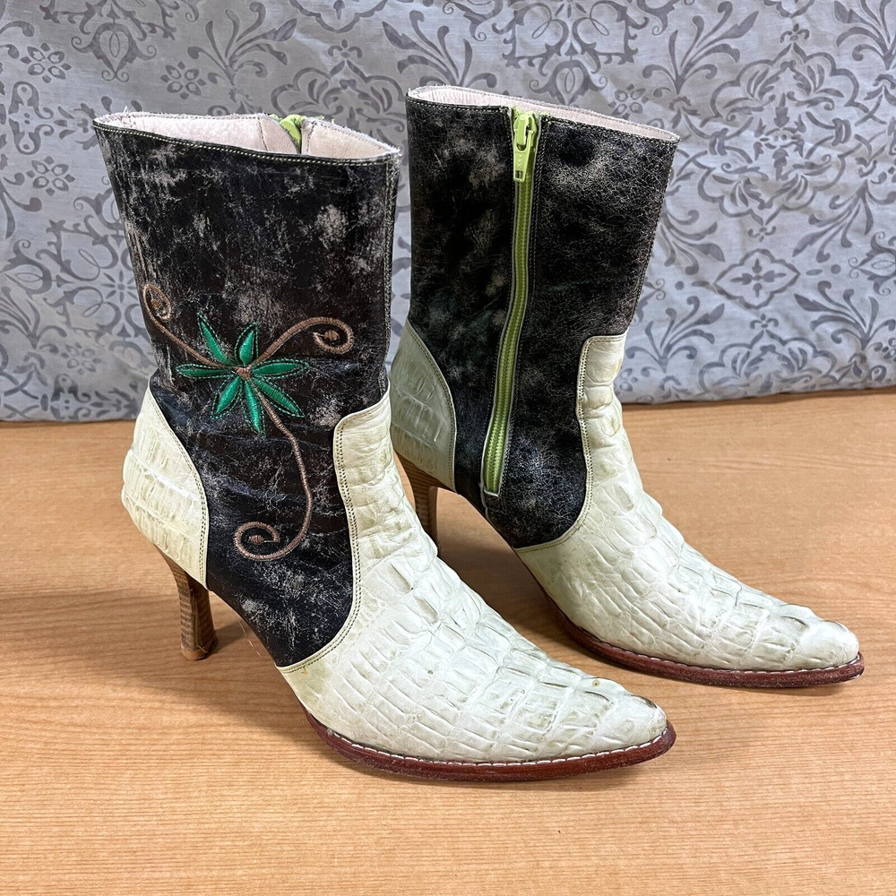 Joe Boots Womens 23 Caiman Alligator Leather Stiletto Western Ankle Boots